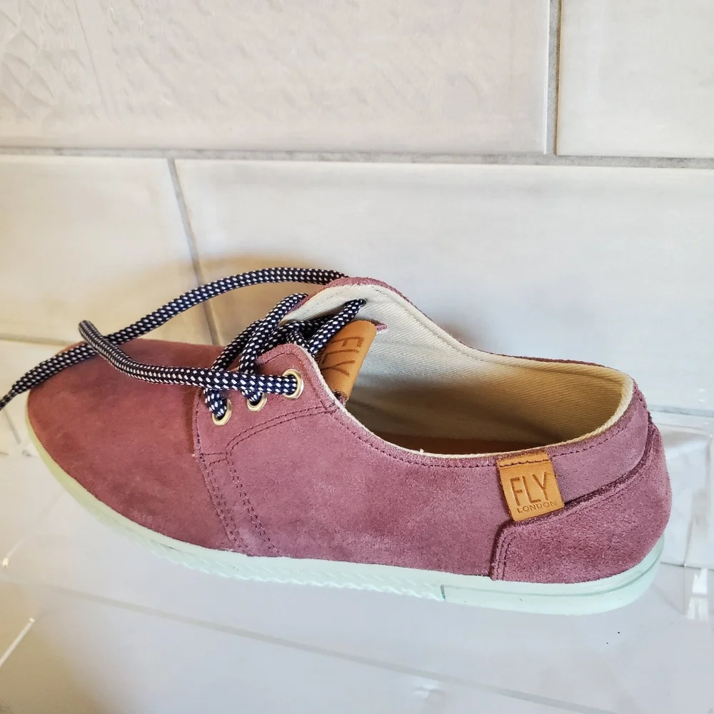 Fly London 37 Plum Suede Lace Up Fashion Sneakers Old Money Academia Eclectic